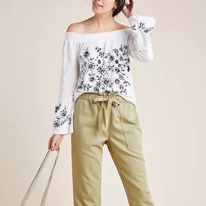 Anthropologie Annie Embroidered Off-The-Shoulder Blouse Sz M